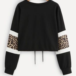 Tops - Black & Leopard Drawstring Hem Sweatshirt - NWOT Tops - Black & Leopard Drawstring Hem Sweatshirt - NWOT